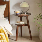 Round Wood Side Tables Coffee Table Accent Table with Storage 2 Tier End Tables Storage Shelf for Small Space Heavy Duty(Natural)