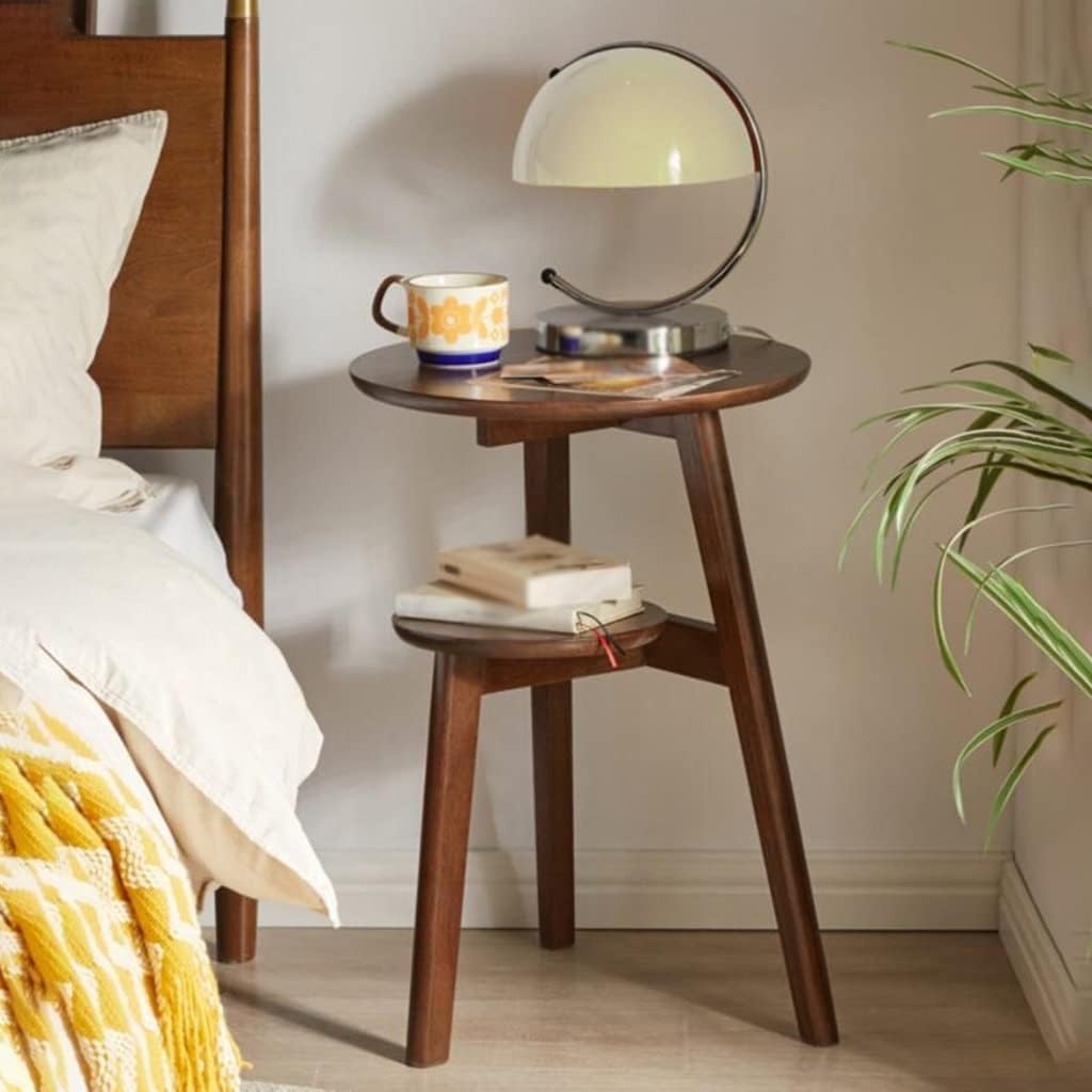 Round Wood Side Tables Coffee Table Accent Table with Storage 2 Tier End Tables Storage Shelf for Small Space Heavy Duty(Natural)