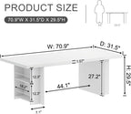 FOLUBAN 70" White Computer Desk, Large Executive Desk for Home Office, Modern Wood Conference Table Workstation with Side Storage Shelves, Long Study Writing Gaming Table for 2 Person