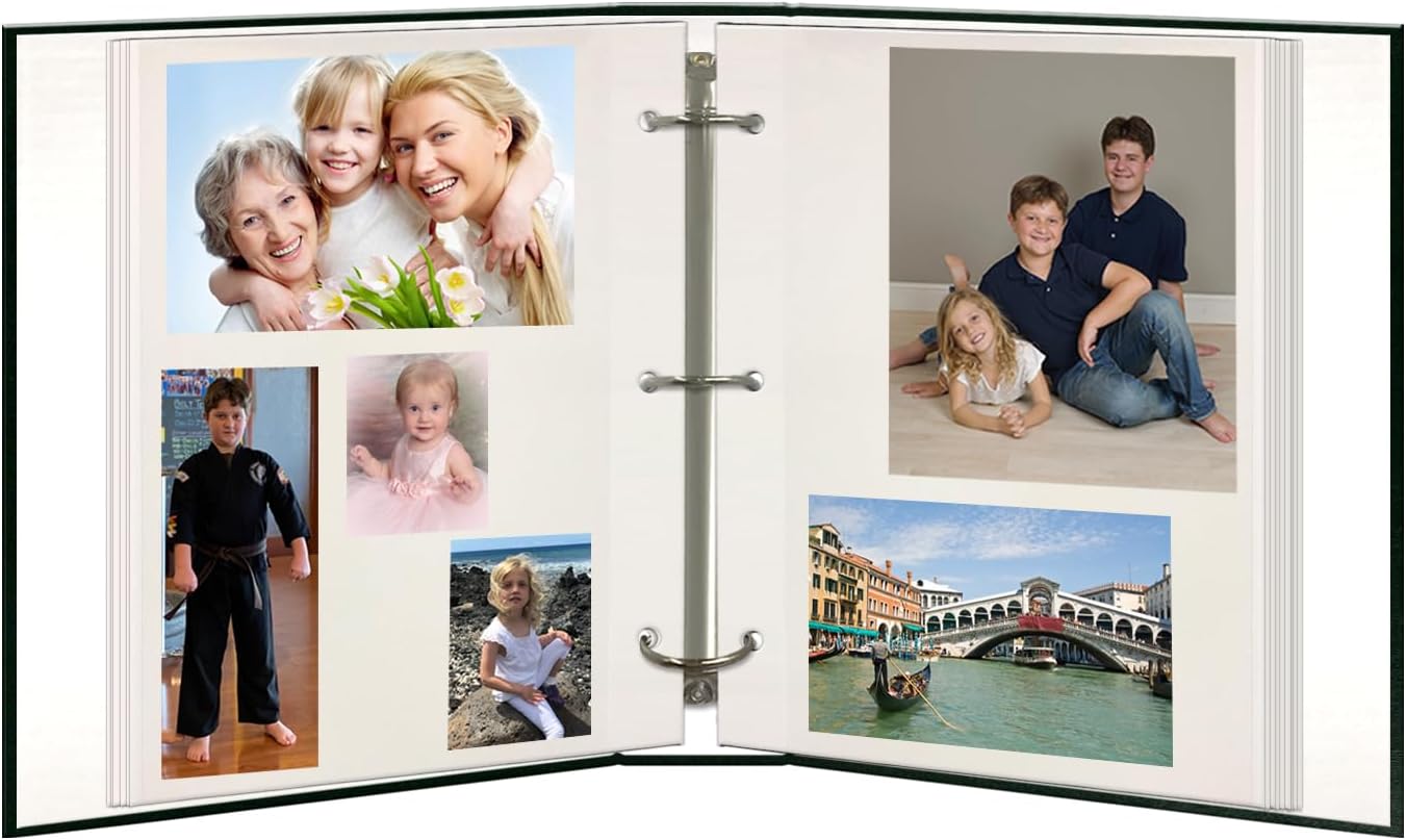 Magnetic Self-Stick 3-Ring Photo Album 100 Pages (50 Sheets), Hunter Green