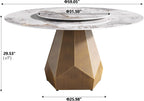 Montary 59" Modern Artificial Marble Round Dining Table with Antique Brass Metal Base & 31.5" White Sintered Stone Turntable, Dining Room Table with Lazy Susan for 6-8 (Only Table)