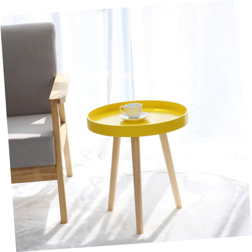 VALICLUD Nordic Style Mini Round Decorative Sofa Side Table with Yellow Wood Top, Compact Creative Small Household End Table for Living Room and Balcony Use