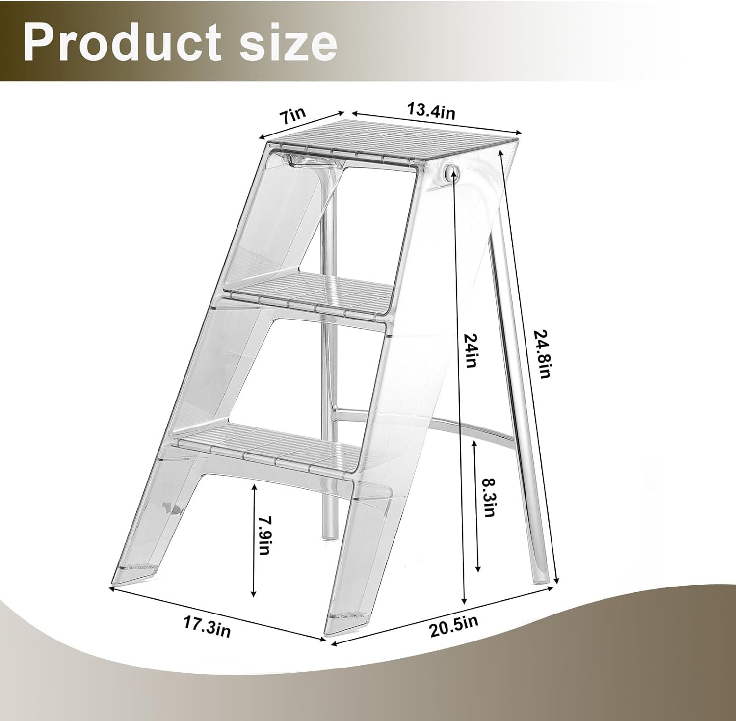 Acrylic Folding Step Stool for Adults,Portable 3 Step Ladder with Anti-Slip Steps, No Assembly 350lbs Capacity Foot Stool, Modern Decorative Display Rack, Plant Stand, Photography Props