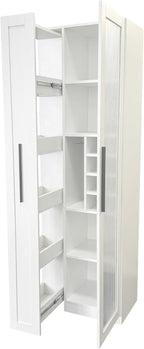LUMISOL Kitchen Pantry Cabinet with Pull-Out Multi-ttier Storage Shelf, Kitchen Storage Cabinet with Glass Door, Pantry Organizers for Living Room Dining Room, White