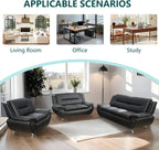 3 Piece Living Room Furniture Set, Contemporary Sectional Sofa Couches, Black Leather Sofa Set with Metal Feet, Faux Leather Modern Couch & 2 Chairs for Living Room/Office/Club, 3+1+1, Black#2