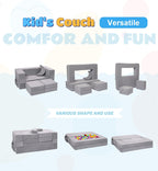 Elftopia Modular Kids Sofa,Toddler Couch Foam Armchair for Kids, Children Convertible Plush Sofa Play Set,Fold Out SofaBed(Grey)