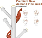 8-Hook Freestanding Coat Rack 3 Heights Safe Round Tips White | Smooth Round Tips Prevent Slipping,Tool-Free Assembly,Holds Clothes Hats Handbags,Ideal for Entryway Bedroom Hallway Office