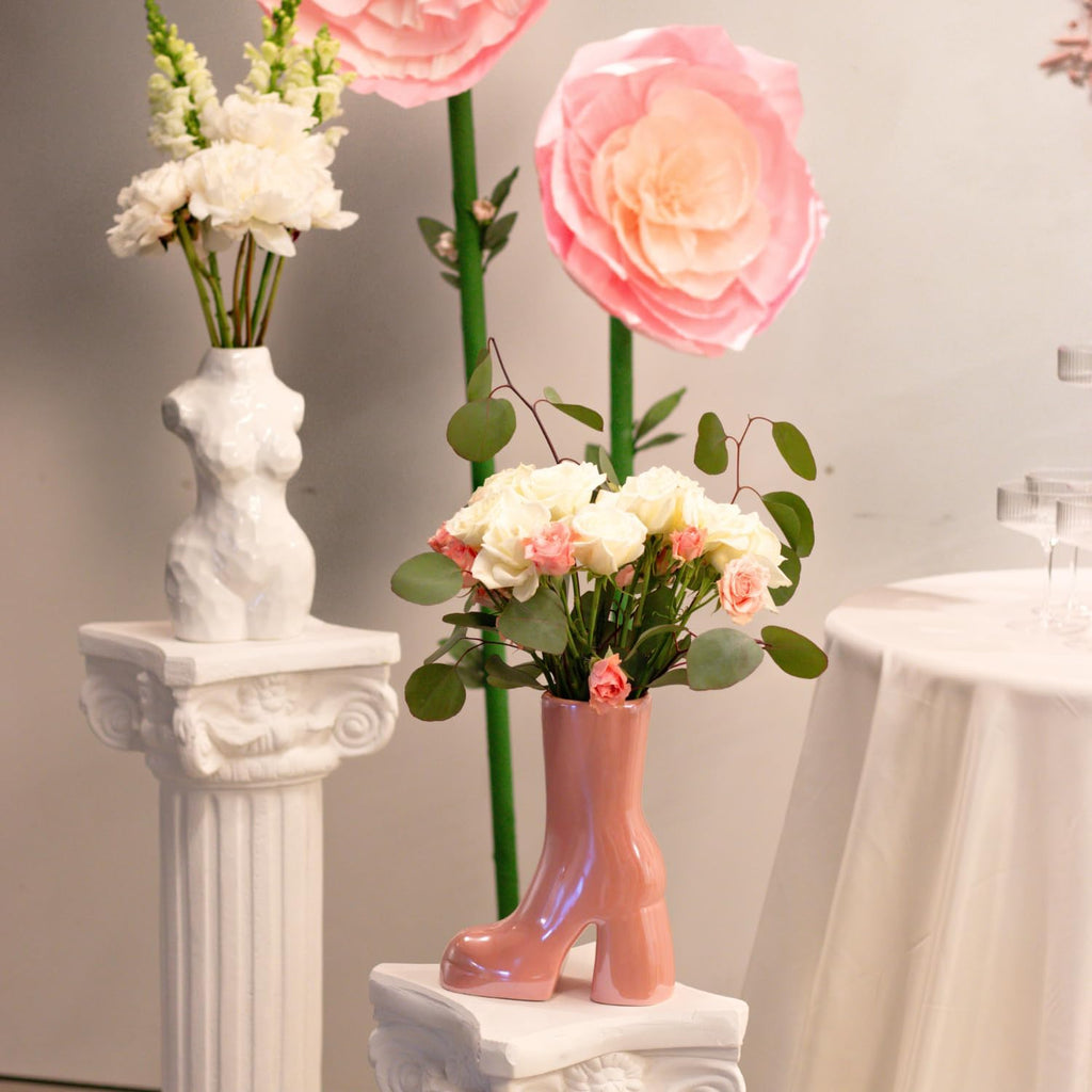 Reimagine Discovery Pink Boot Vase, Maximalist Ceramic Flower Vase, Pink Room Decor for Office, Bedroom & Living Room, Aesthetic Room Decor for Desk, Shelf, Table, Bar & Vanity