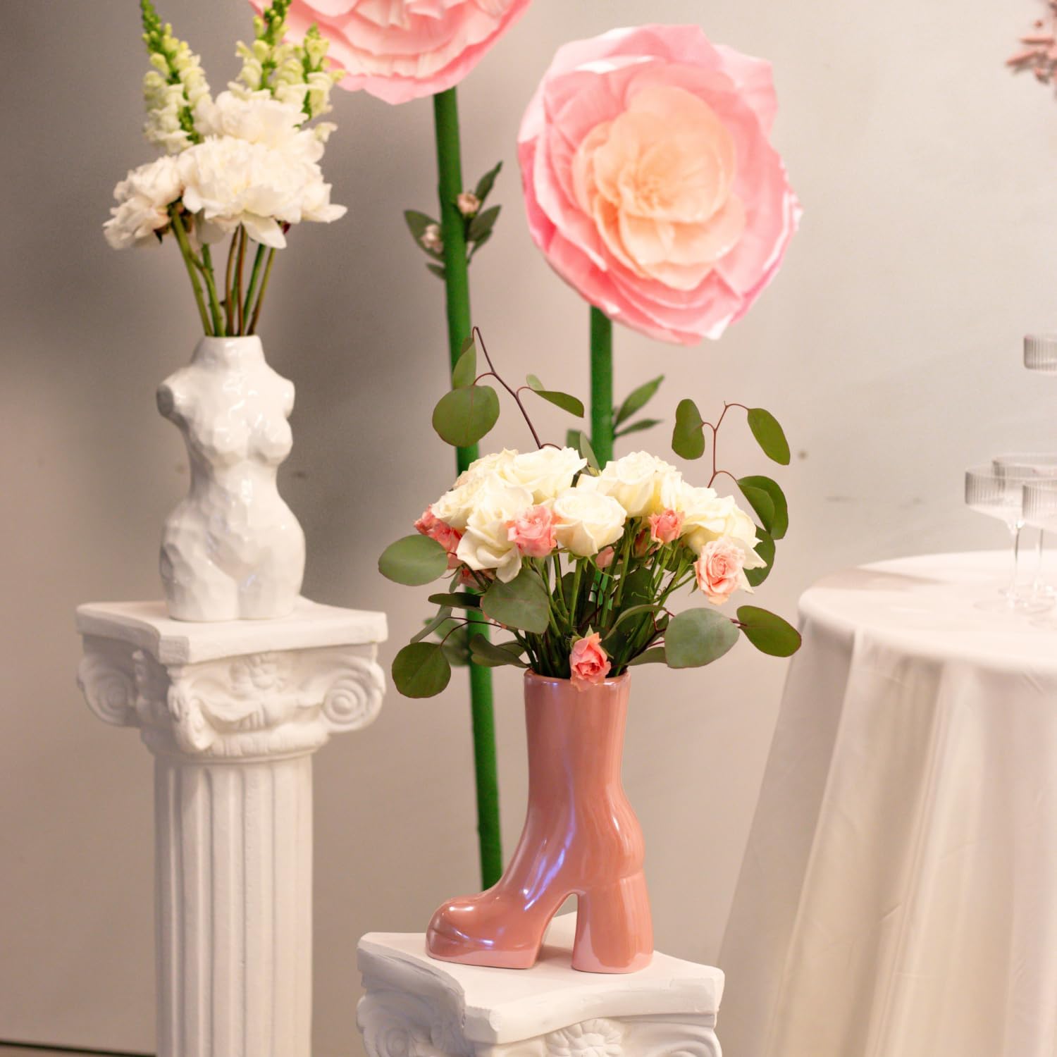 Reimagine Discovery Pink Boot Vase, Maximalist Ceramic Flower Vase, Pink Room Decor for Office, Bedroom & Living Room, Aesthetic Room Decor for Desk, Shelf, Table, Bar & Vanity