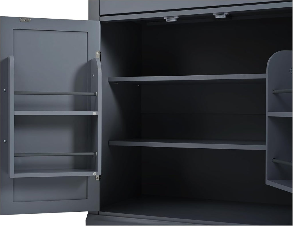 Freestanding Kitchen Pantry,Buffet Food Storage,Coffee Bar Cabinet with Drawer, 2 Adjustable Shelves and 2 Door Shelves,for Kitchen Dining Room (Gray@R)