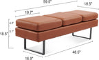 Waiting Room Bench Seating, Salon Reception Chairs 3 Seats Upholstered, 59.5''Heavy Duty Guest Lobby Chairs, Faux Leather Settee, Office Beauty Barbershop Furniture, Cognac