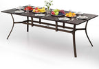 Rectangle Patio Dining Table, 8-Person Metal Outdoor Patio Table with Adjustable Umbrella Hole, Weather-Resistant for Garden Backyard Porch, Dark Brown