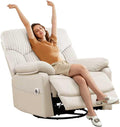 GRAINELL Swivel Rocker Recliner Chair with Massage and Heat, USB Charging Port, Infinite Position Power Recliner, Electric Glider Rocking Chairs for Living Room, Nursery, Ivory