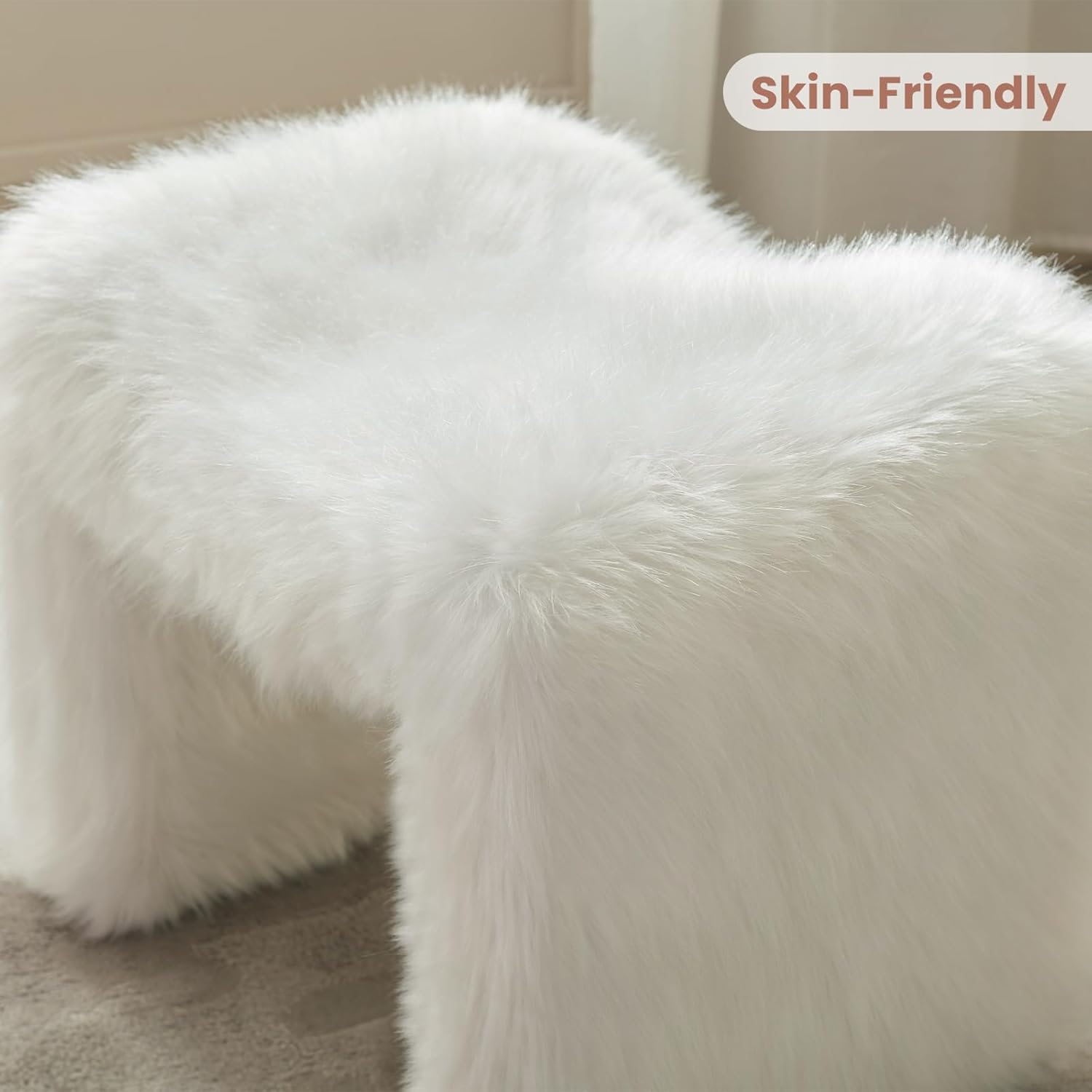 Vanity Stool Chair Small Footstool Ottoman Faux Fur Seating Backless Modern Foot Rest Ottoman Furry for Makeup Room Living Room Bedroom Entryway,White (Single 1)