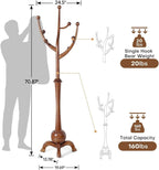 Wooden Coat Rack Freestanding with 8 Hooks, Heavy Duty Coat Hanger Stand with Stable Base, Vintage Coat Tree Standing Coat Racks for Entryway, Hallway, Bedroom (Walnut)