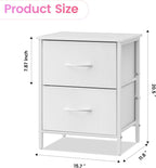 Stero Nightstand Set of 2, Kids Dresser with 2 Drawers, Steel Frame Bedside Furniture, Wood Top Fabric Night Stand, Colorful End Table for Home, Bedroom, Office, White