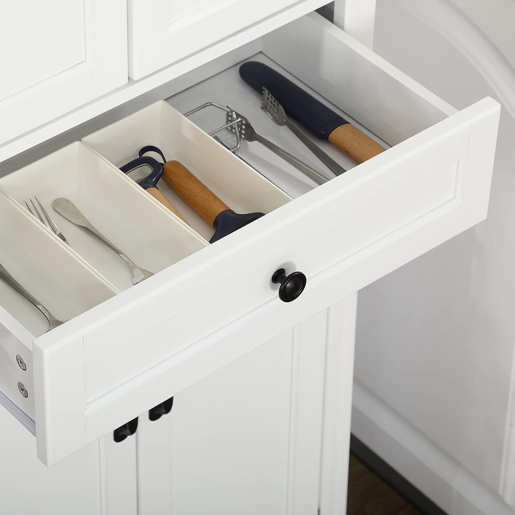 67" Tall Kitchen Pantry Cabinet, 4-Door Storage with Drawer & Adjustable Shelves, Stylish White Cabinet for Dining Room