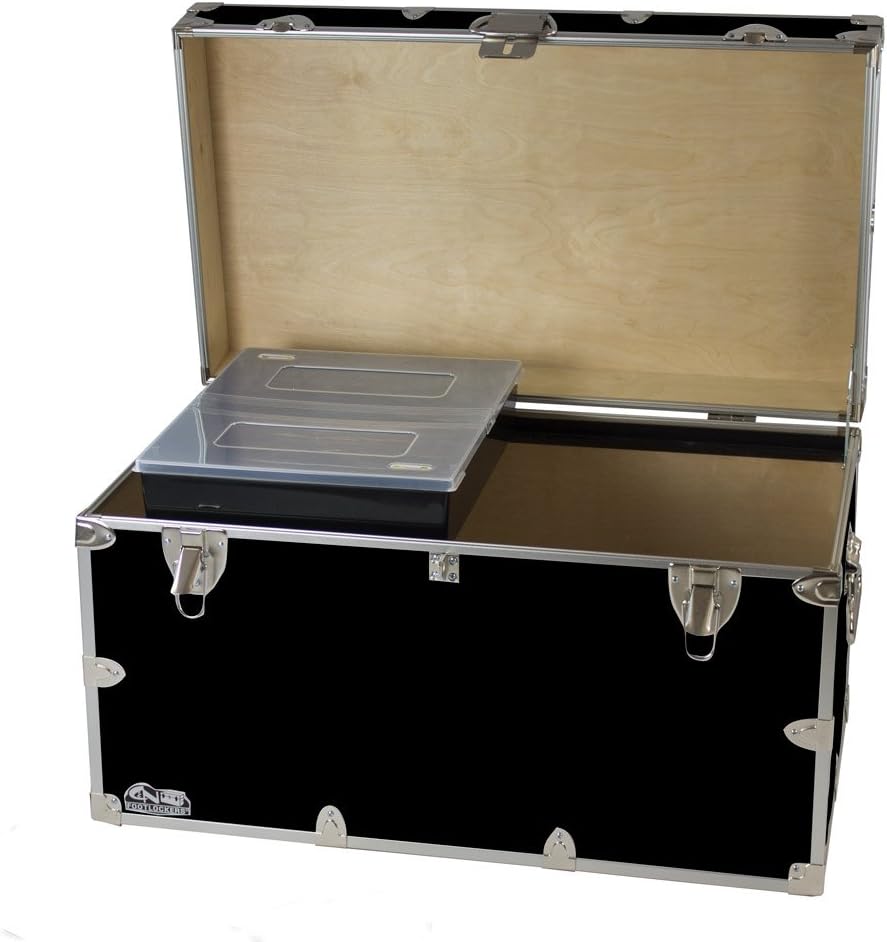 C&N Footlockers - XL Graduate Storage Trunk w/Tray - Made in the USA - STEEL Footlocker for College Dorm Room & Summer Camp - 32 x 18 x 18.5 Inches (Black)
