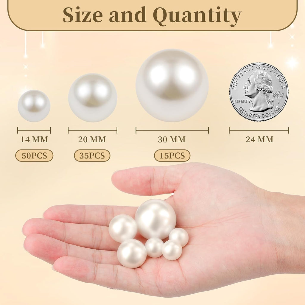 SUREAM Ivory Pearl Beads for Vase Filler, 14/20/30mm Large Sizes Loose Pearls for Jewelry Making, Artificial Plastic No Hole Beads Table Scatter, Wedding, Birthday Party, Home Decoration(100 Pieces)