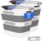 OOAMBB 43L+43L Collapsible Laundry Baskets plastic, Pop Up Laundry hamper/Storage Container, Foldable Laundry Basket with Handles, Durable,Space Saver (Grey, 2 Packs)