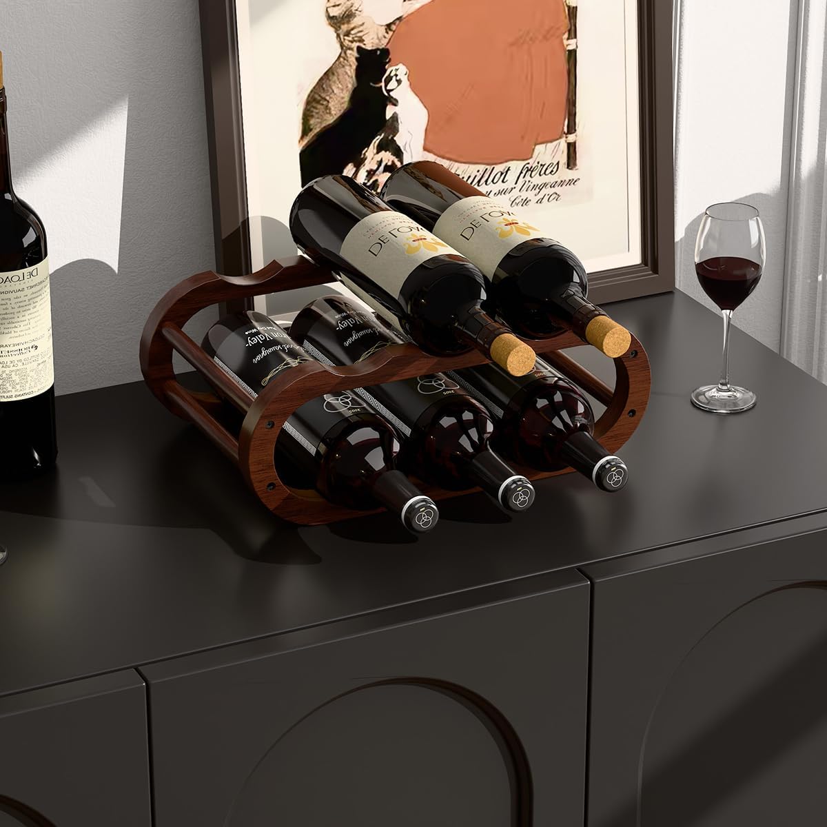 PEKER Wine Rack – Small Countertop Wine Rack & Wine Bottle Holder for Cabinet and Countertop, Stylish Natural Wood Wine Holder Claret