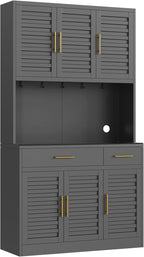 71" Tall Kitchen Pantry Cabinet with 6 Adjustable Shelves, Large Capacity Kitchen Hutch Storage Cabinet with Microwave Stand, 2 Storage Drawers for Dining Room, Kitchen