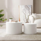 White Round Coffee Table Nesting Coffee Table Set of 2 Contemporary Circle Coffee Table Fluted Side Tables End Table for Living Room Office