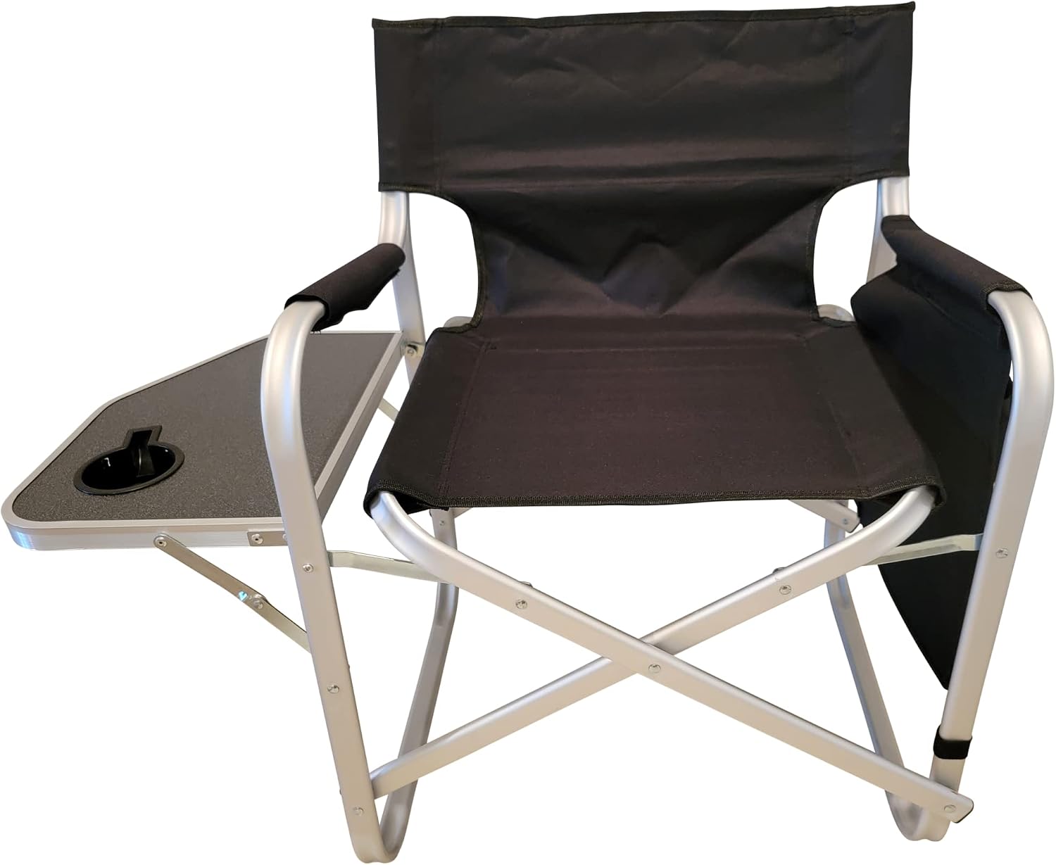 Folding Directors Chair Foldable Chair with Side Table and Cup Holder XL Comfort Design (Black)