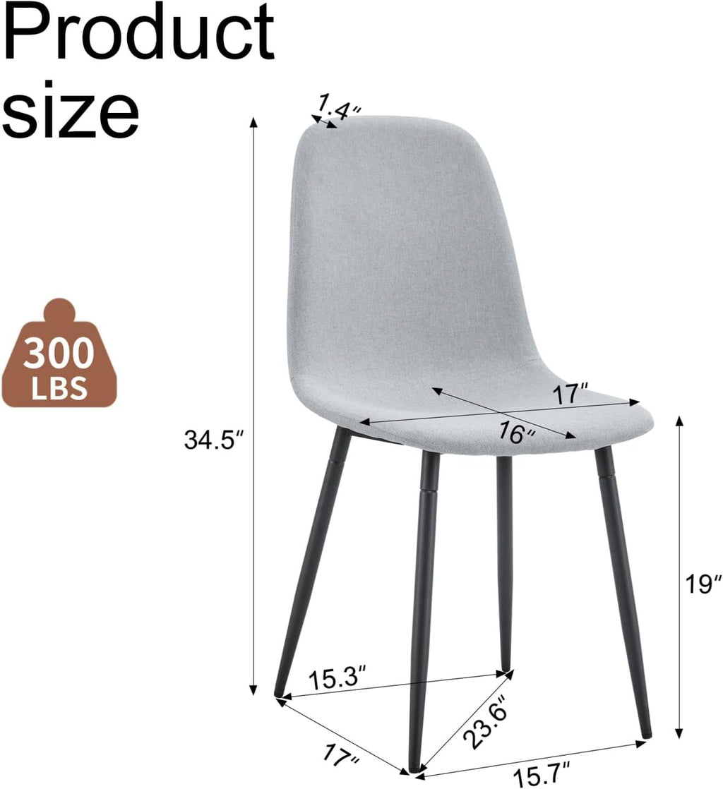 Modern Dining Chairs Set of 6, Linen-Cotton Upholstered Kitchen Chairs with Rounded Backrest, Ergonomic Integrated Seat with Adjustable Feet & Metal Legs for Dining Room, Office, Light Grey