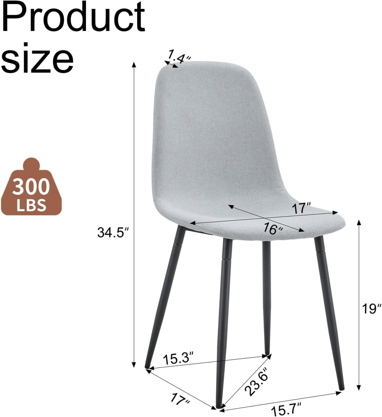 Modern Dining Chairs Set of 6, Linen-Cotton Upholstered Kitchen Chairs with Rounded Backrest, Ergonomic Integrated Seat with Adjustable Feet & Metal Legs for Dining Room, Office, Light Grey