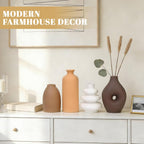 Ceramic Flower Vase Set Modern Farmhouse Decor Vases for Home Table Centerpiece - Rustic Flower Vases for Living Room Kitchen Shelf Mantle Fireplace Bedroom Office Bathroom Dining Coffee Table Decor