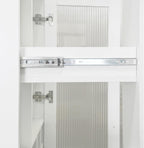 Pull-Out Kitchen Pantry Cabinet with Multi-Tier Shelves, Glass Doors & Spice Rack, Freestanding Wood Hutch Storage Cabinet Next to Refrigerator for Coffee Bar, Dining Room, Narrow Spaces