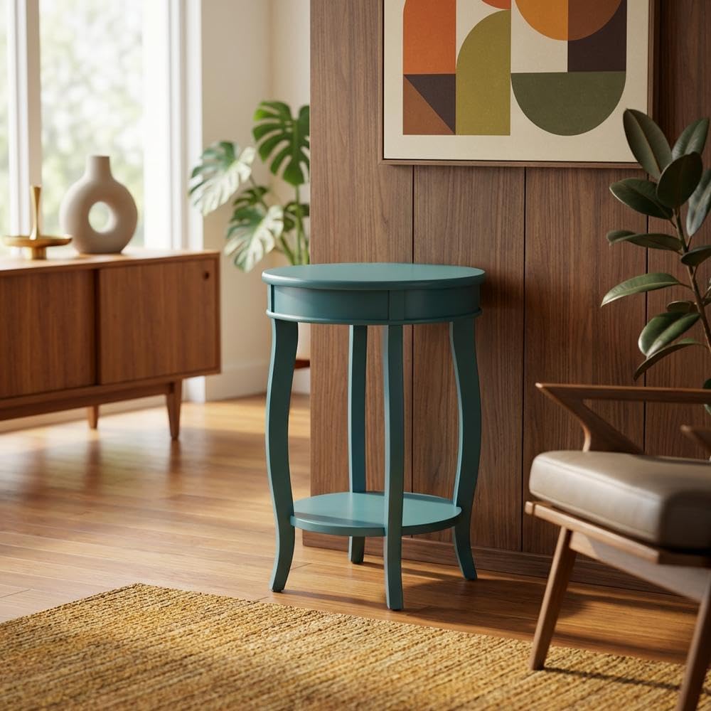 Furnifact Teal, Accent Side Table, Wood Engineered Wood Construction, Durable Home Design, Warm Stylish Finish, Quality Build for Home