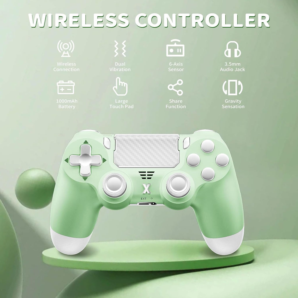 Puiseno Wireless Controller for PS-4, Dual Vibration Game Joystick/Motion Sensing/Touchpad/Speaker/3.5mm Audio Jack Headphone, Upgraded Six-Axis Sensor, Compatible with PS4/Slim/Pro Console/PC (green)