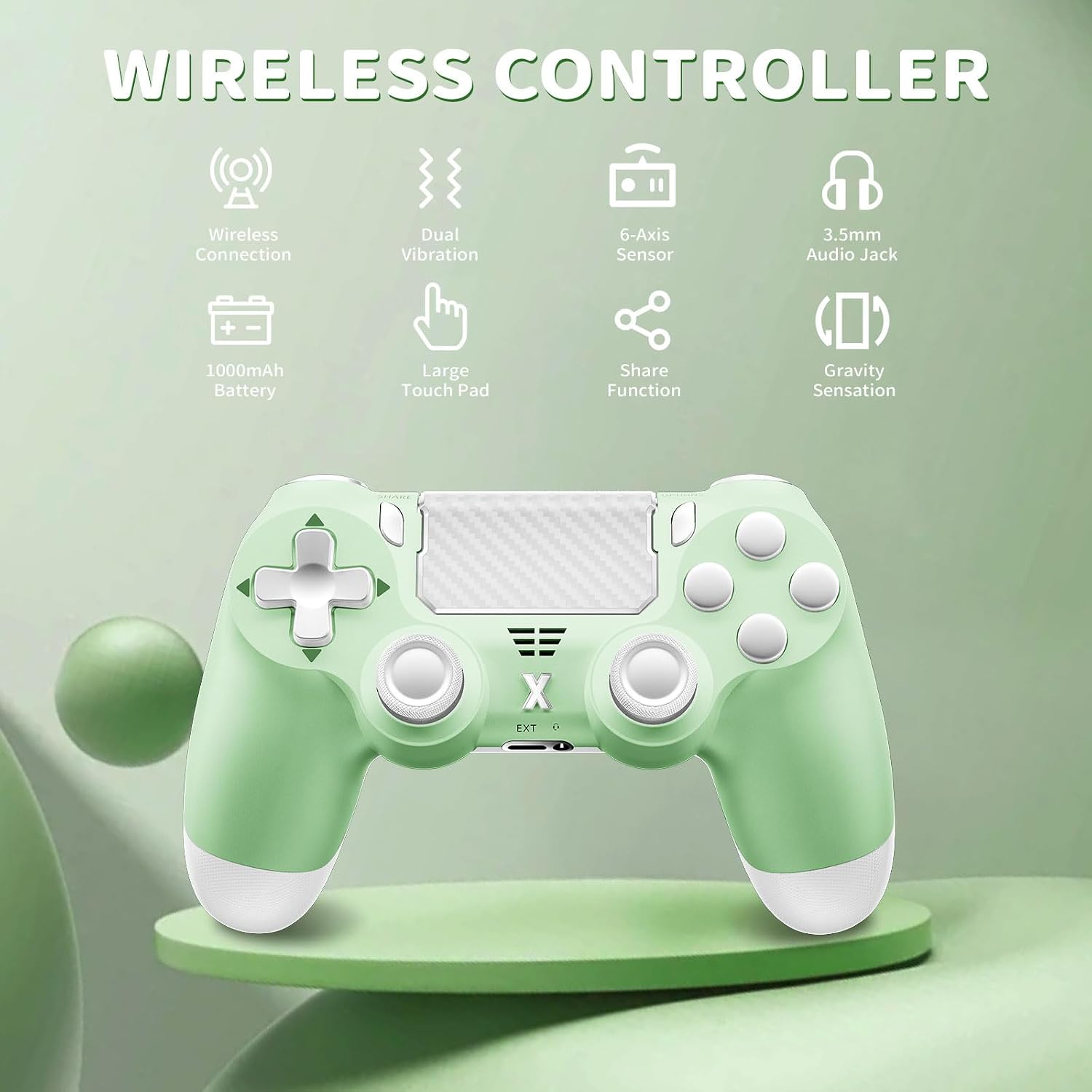 Puiseno Wireless Controller for PS-4, Dual Vibration Game Joystick/Motion Sensing/Touchpad/Speaker/3.5mm Audio Jack Headphone, Upgraded Six-Axis Sensor, Compatible with PS4/Slim/Pro Console/PC (green)