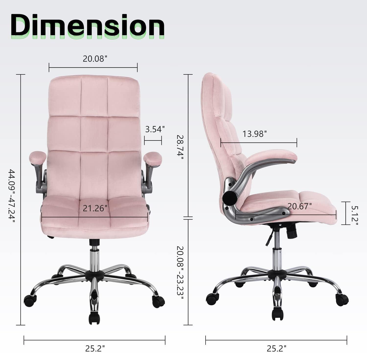 Pink Office Chair Home Office Chair Ergonomic Executive Chair Frabic Computer Desk Chair, High Back Adjustable Tilt Angle and Flip up Arms and Thick Padding for Back Support