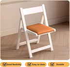 JSWHYBD Light Weight Folding Chair Wooden Folding Chair A-Frame Structure Stable and Durable Leather Seat Cushion Suitable for Parties Home and Office Use(White+Off-White)