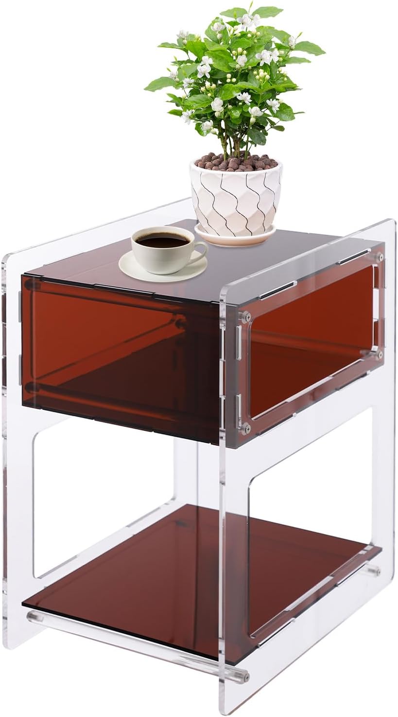 Acrylic Side Table, Acrylic Nightstand for Bedroom, Side Table for Living Room, Night Stand, 44.09 Lbs Load-Bearing Capacity Coffee Table for Living Rooms, Bedrooms, Offices