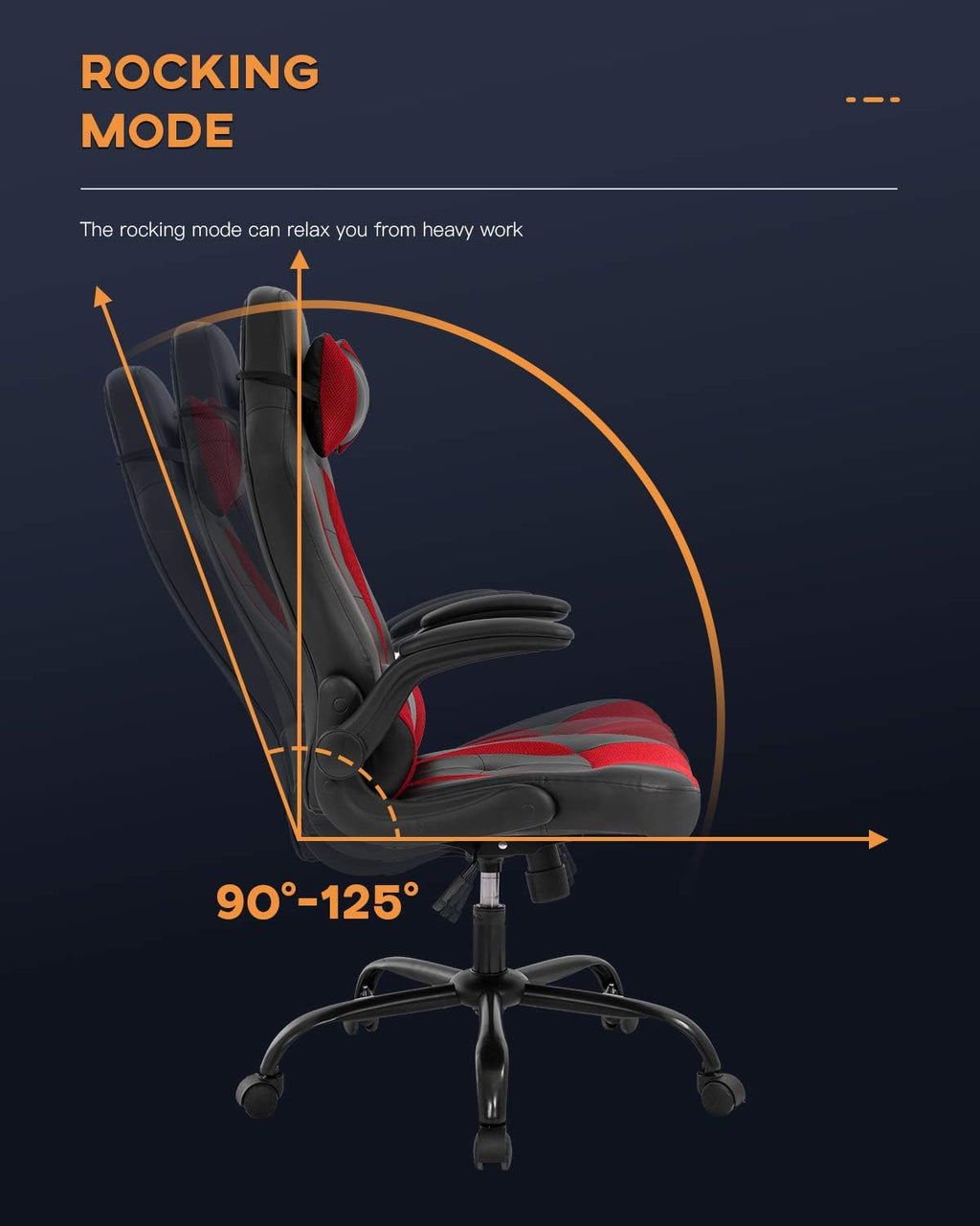 PC Gaming Chair Video Game Chair， Racing Style Office High Back Desk Executive PU Leather Rolling Task Swivel Computer with Lumbar Support Headrest,Red