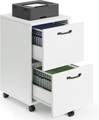 Sweetcrispy 2-Drawer Rolling File Cabinet, Wood Under Desk Storage with Lockable Wheels, Mobile Printer Stand & Home Office Organizer for Documents and Office Supplies, White