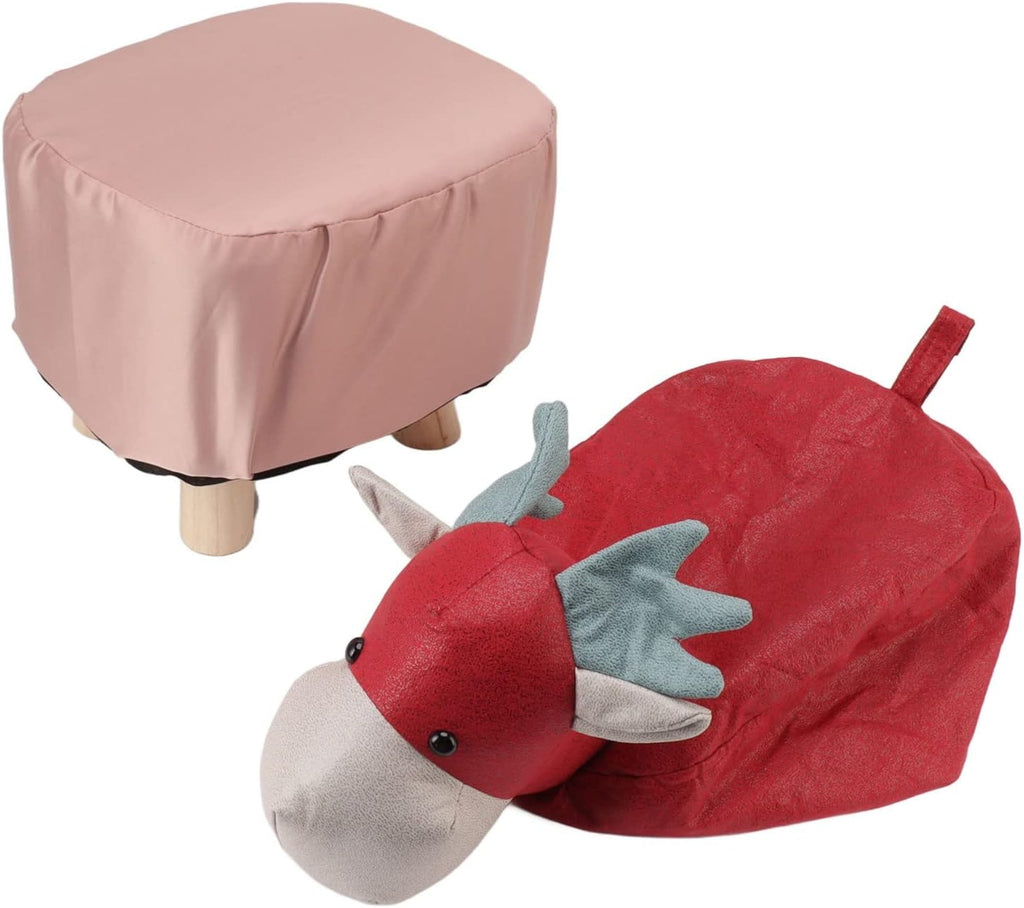 Animal Footstool for Kids, with Soft Sponge Seat Wood Legs, Animal Ottoman, Cute Cartoon Giraffe Shape for Home Kindergarten (Red)