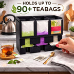 Tea Bag Organizer – 3 Compartment Tea Bag Holder & Dispenser, Holds 90+ Tea Bags, Tea Storage Organizer for Countertop, Cabinet, Coffee Bar or Kitchen - Made In The USA