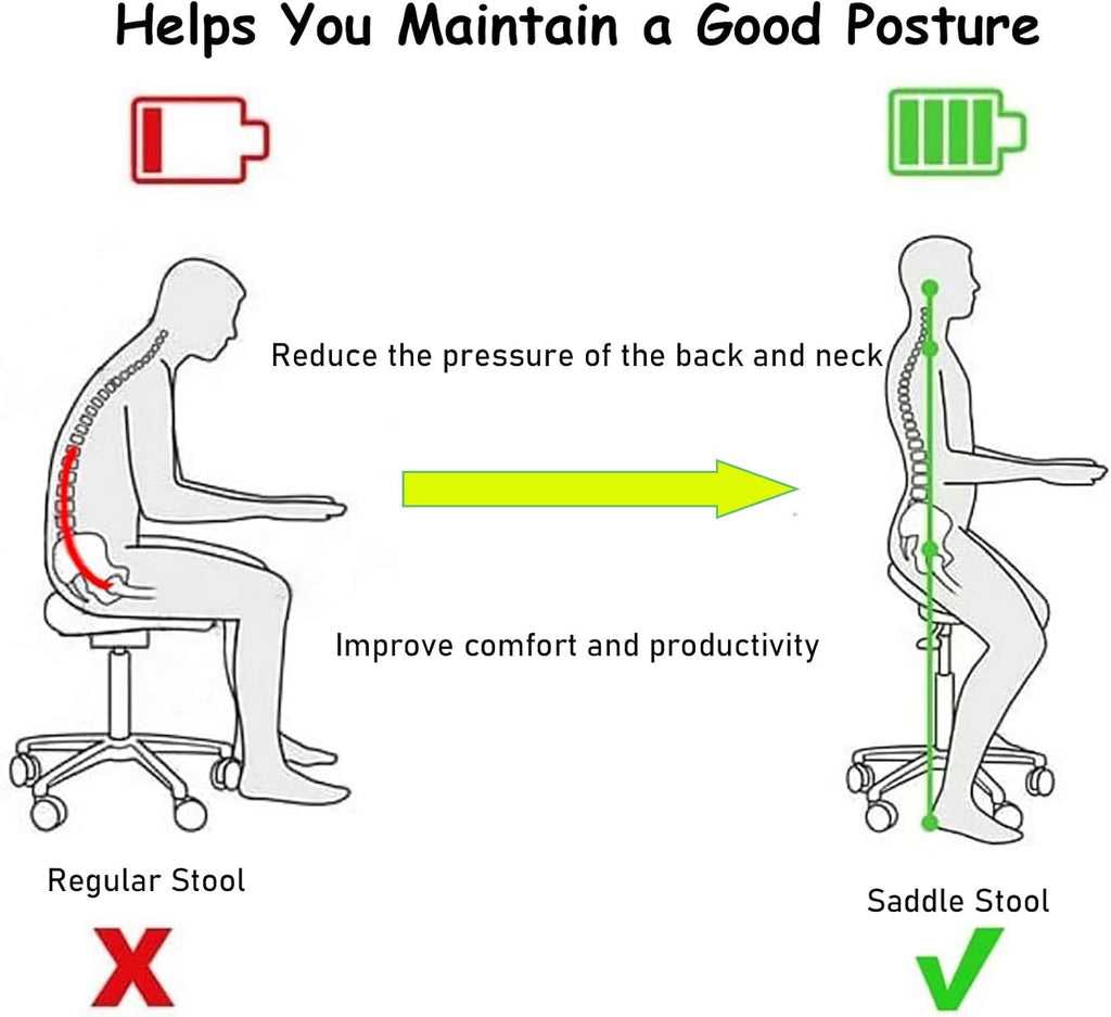 Saddle Chair Office Saddle Kneeling Chair, Adjustable Height Ergonomic Stool for Home, Relieve Pain Mobile Angled Posture Seat with Thick Cushion Pad
