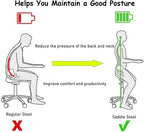 Saddle Chair Office Saddle Kneeling Chair, Adjustable Height Ergonomic Stool for Home, Relieve Pain Mobile Angled Posture Seat with Thick Cushion Pad