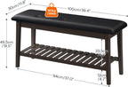 HOOBRO Dining Bench, Bamboo Dining Room Bench, 2-Tier Entryway Bench with PU Leather Upholstered Seat, Kitchen Bench for Living Room, Hallway, Entryway, Bedroom, Kitchen, Brown and Black CB70HX01
