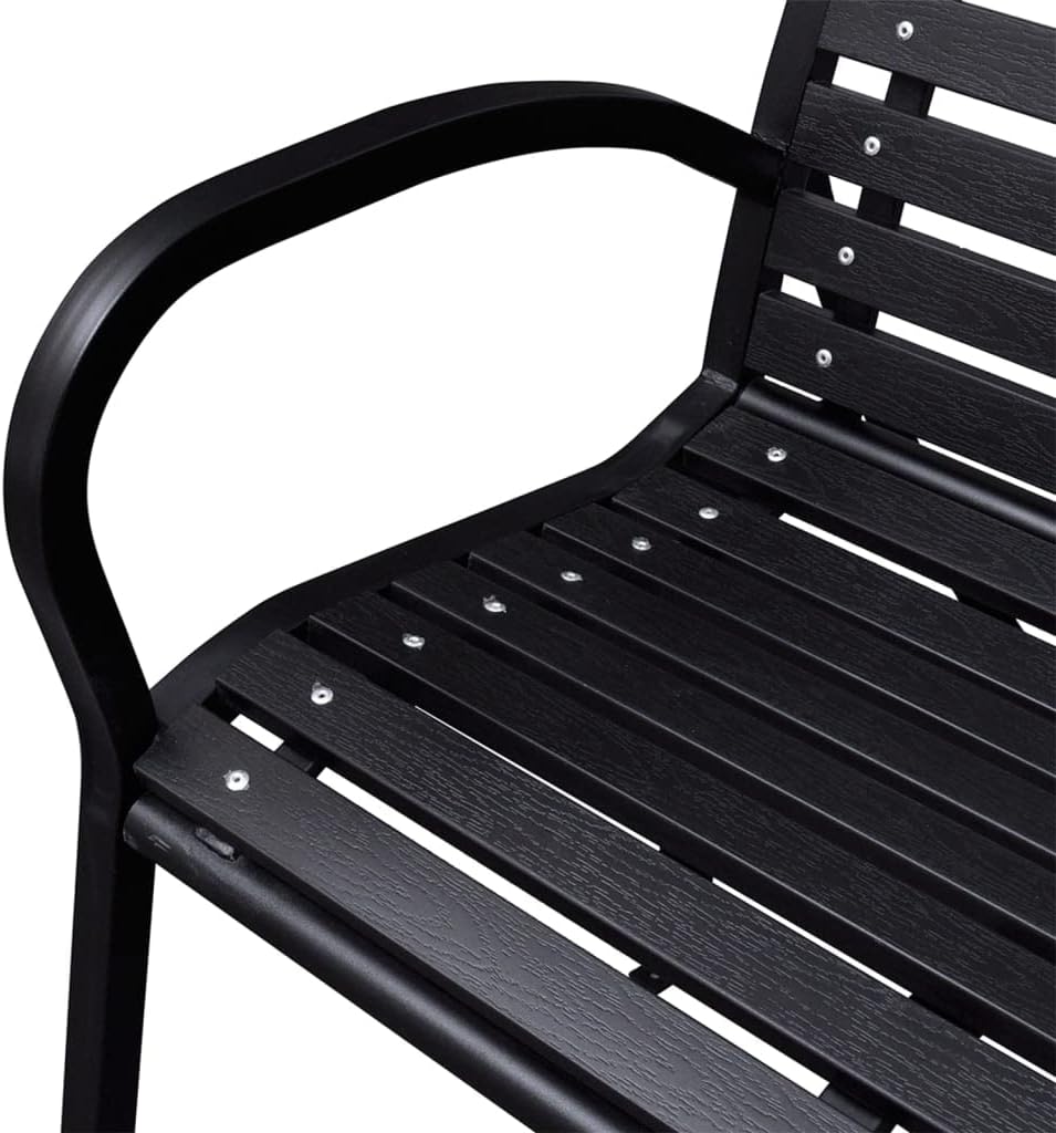 Garden Bench Black WPC (Wood Plastic Composite), Steel 116 cm Wide,The Ultimate Durable Garden Bench for Outdoor Comfort Patio Furniture