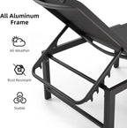 Aluminum Chaise Lounge Chair Outdoor Set of 2, Foldable & Assembly Free Outdoor Lounge Chairs with 5-Position Recliner, Pool Lounge Chairs for Outside Poolside Beach Lawn (Dark Grey)
