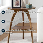 Martin Svensson Home LAX Retro Mid-Century Modern Round Wood End Table, Solid Grain Side Table with Lower Shelf, Small Accent Table for Living Room or Nightstand. Walnut Brown.