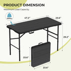 4Ft Folding Table Portable Folding Tables Heavy Duty 400 lbs Capacity, Wood Grain Tabletop for Working Meeting Parties, Picnic, Camping, Weddings, Garden Dining-Black (4FT)
