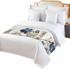 Bed Runner for King Size Bed, Blue Gray Spring Floral Decorative Bed Scarf Throws for Foot of Bed, Vintage Botanical Luxury Bedding Slipcover Bed Runners for Hotel/Home, 94 x 20 Inch
